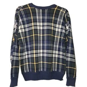 Vintage John Ashford Golf Sweater Crew Neck 100% Cotton Size XL Knit Blue‎ Plaid